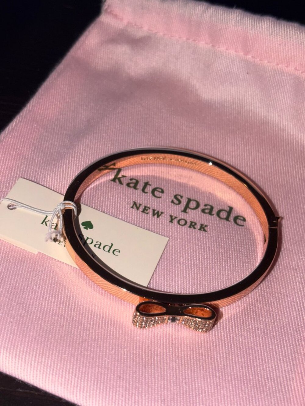 !BRAND NEW! Kate Spade Pave Bow Bangle Hinge Bracelet - CLR/Rose Gold